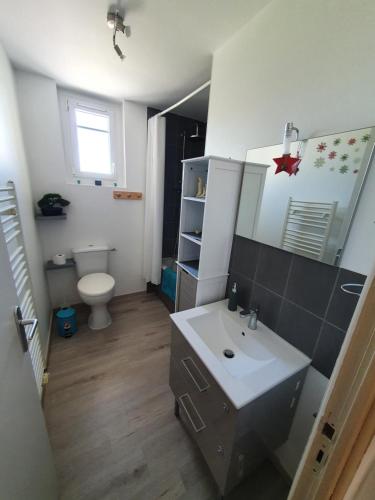 een badkamer met een wastafel en een toilet bij Le petit provencal in Espeluche