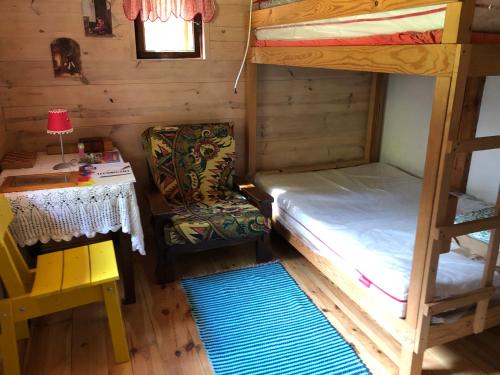 - une chambre avec des lits superposés et un bureau dans l'établissement Chatka, à Wajków
