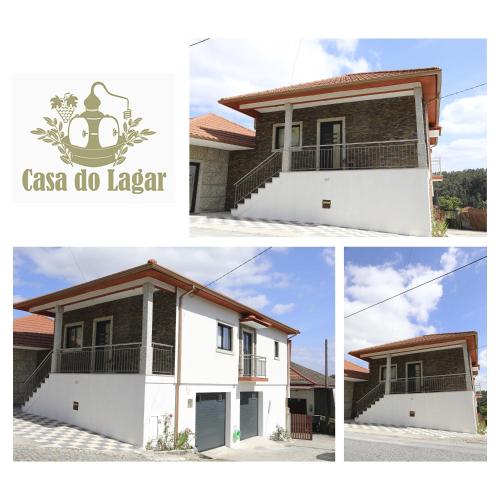 a collage of four pictures of a house at CASA DO LAGAR in Agilde