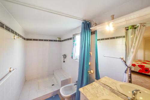 a bathroom with a shower and a sink and a toilet at Maison d'une chambre avec jardin clos et wifi a Arles sur Tech in Arles-sur-Tech