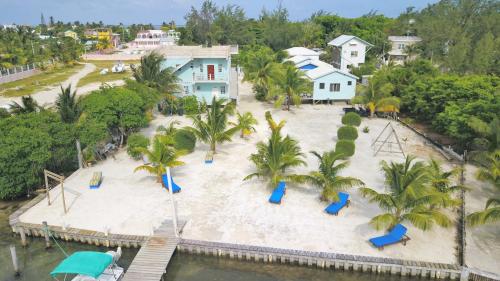 an aerial view of a beach with playground equipment at Hidden Treasure Vacation Home BayBlue Suite 1 in Belize City