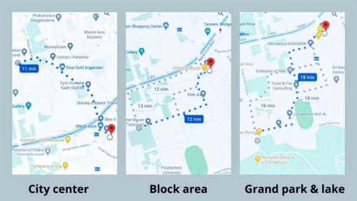 two maps of a park and a street at Hotel Drinos in Tirana
