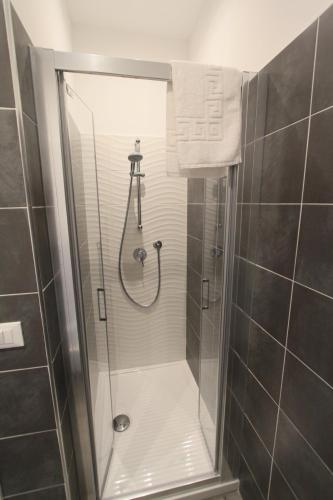 方狄的住宿－Hotel Rio Claro，浴室里设有玻璃门淋浴