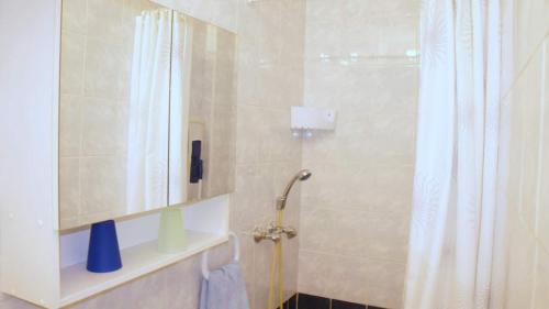 W łazience znajduje się prysznic z białą zasłoną prysznicową. w obiekcie Iva new room with private bathroom w mieście Zadar