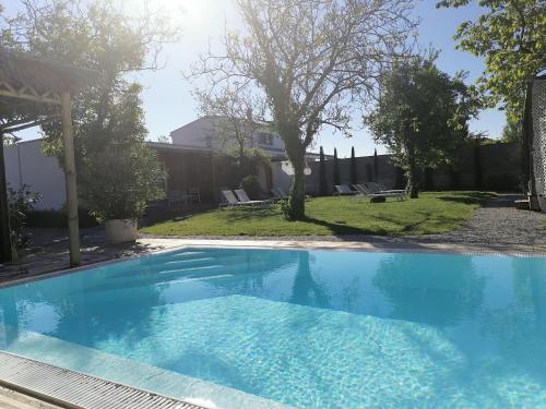 a large blue swimming pool in a yard at The Parcels Hotel - Adults Only in Podersdorf am See