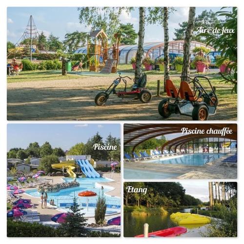 un collage de quatre photos d'un parc aquatique dans l'établissement MOBILHOME 3 CH CAMPING 4*, à Onzain