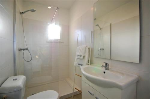 a bathroom with a sink and a shower and a toilet at Qta do Eucalipto Villa in Faro