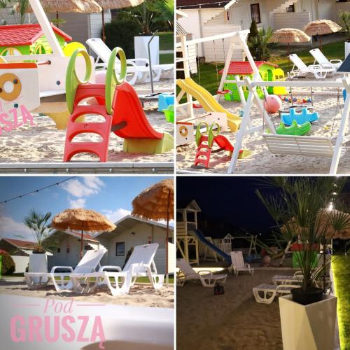 a collage of four pictures of playground equipment at Pod Gruszą Wicie in Wicie