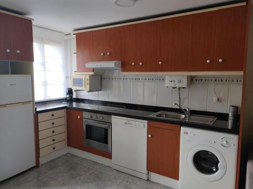 a kitchen with a washing machine and a washer at LA CASINA DEL CARRIL in Colunga