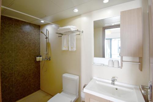 a bathroom with a toilet and a sink and a shower at 晓院 Hue Garden in Huidong