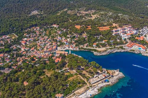 an aerial view of a small town on a hill by the water at Apartments VESNA (63) in Veli Lošinj
