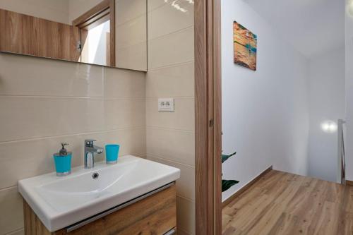 łazienka z umywalką i lustrem w obiekcie Apartment Olivix w Puli