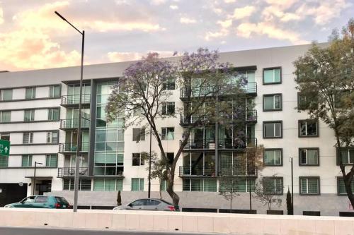 a large white building with trees in front of it at At the heart of restaurants and night life in Mexico City
