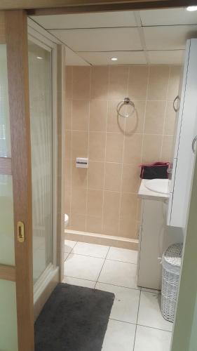 un bagno con doccia e lavandino di Appartement Saint Raphael Centre a Saint-Raphaël