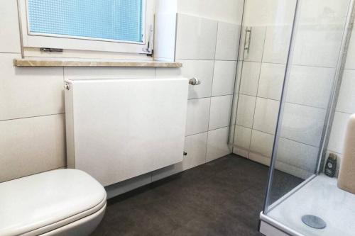 a bathroom with a toilet and a shower at Vacation Apartment In The Black Forest in Villingen-Schwenningen