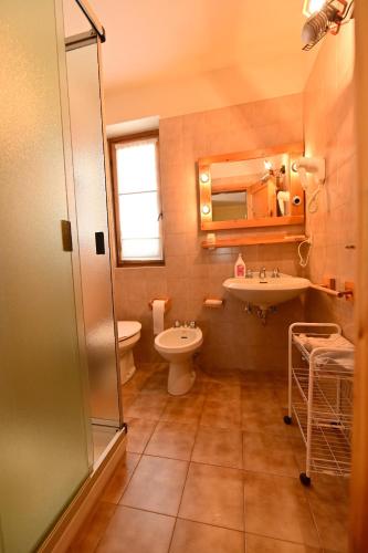 a bathroom with a toilet and a sink and a shower at Residence Raethia tra Bormio e Livigno in Valdidentro