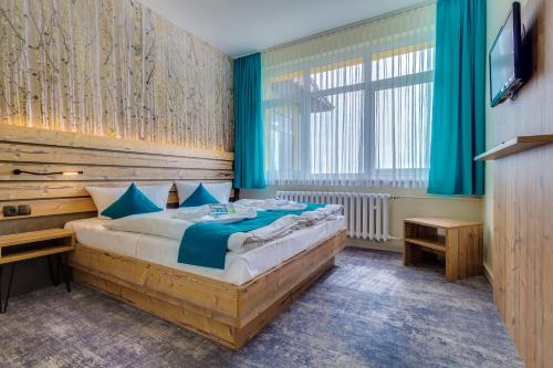 a bedroom with a large bed and a television at Panorama Ferien Hotel Harz in Güntersberge