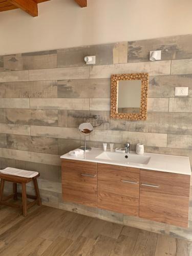 a bathroom with a sink and a mirror at Aldea del Valle - Elqui Villas, Pisco Elqui in Pisco Elqui