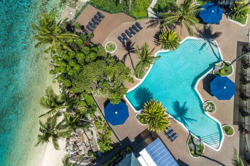 an aerial view of a resort with a swimming pool at Shangri-La Yanuca Island, Fiji in Voua