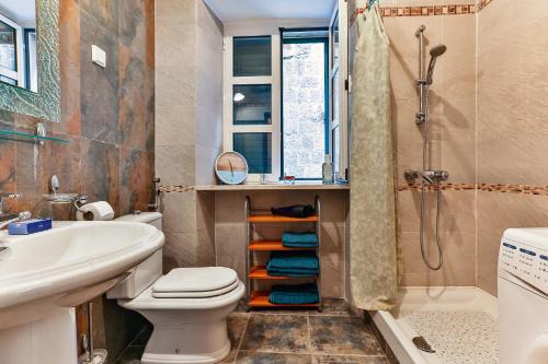 a bathroom with a toilet and a sink and a shower at apartman 367 in Kotor