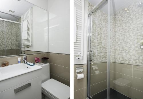 La salle de bains est pourvue d'une douche en verre et d'un lavabo. dans l'établissement Salamanca Confort Peñalver en Madrid Capital, à Madrid