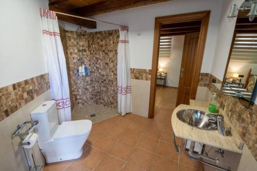 a bathroom with a toilet and a sink and a shower at Casa Cuesta del Álamo. Vistas frente Puente Lata in Granada