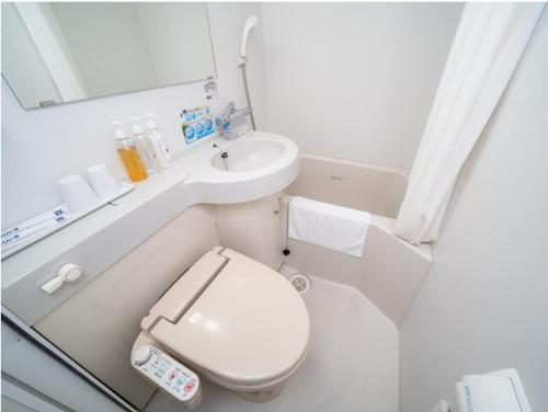 a white toilet sitting next to a sink in a bathroom at Super Hotel Yonago Ekimae in Yonago