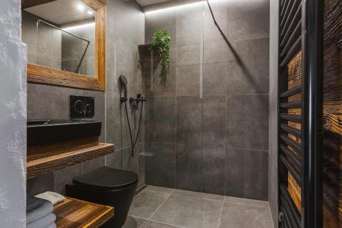 y baño con ducha, aseo y lavamanos. en Apartment Trentar, en Kranjska Gora