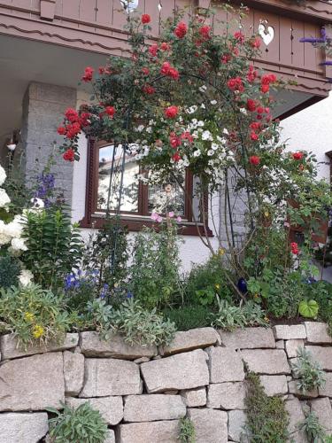 a window with a bunch of flowers in front of it at Ferienwohnung Arberblick in Lam