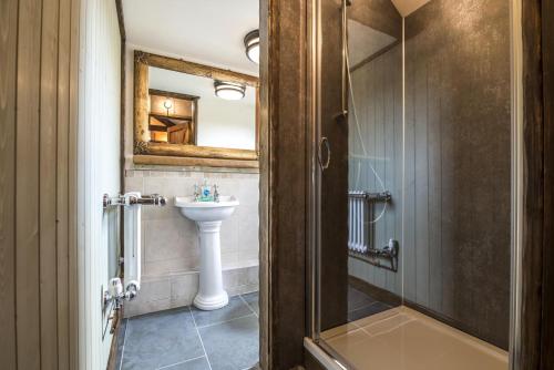 a bathroom with a sink and a mirror at Fern Cottage - Luxurious 1 Bedroom - Blossom Farm in Johnston
