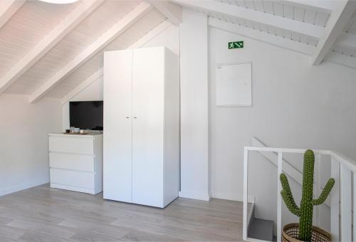 a white room with a cactus and a white cabinet at Casas Peralta - Marialva in Arouca