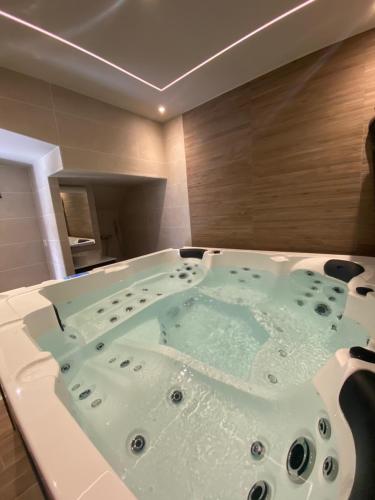 a bathroom with a jacuzzi tub in a room at Vue sur Cité - SPA in Carcassonne