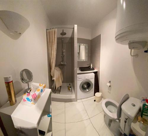a bathroom with a toilet and a washing machine at Boost Your Immo Six Fours Les Plages Le Marie Louise 485 in Six-Fours-les-Plages