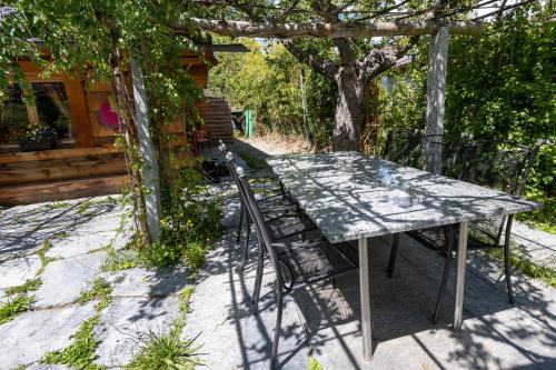 a table and chairs sitting under a tree at Le Gite de Briey - à 7 minutes de Vercorin in Chalais