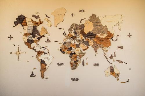 a map of the world on a wall at Hotel Macondo Holbox in Holbox Island