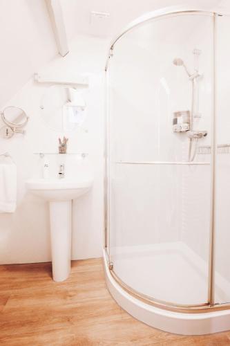a bathroom with a shower and a sink at The Old Store Guest House in Chichester
