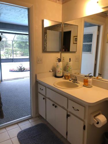 a bathroom with a sink and a mirror at Rae’s Place in Sebring