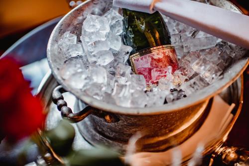 a bottle of champagne in a bucket of ice at Prestonfield House in Edinburgh