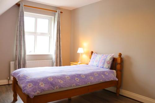 a small bedroom with a bed and a window at Mount Alohert House in Killarney