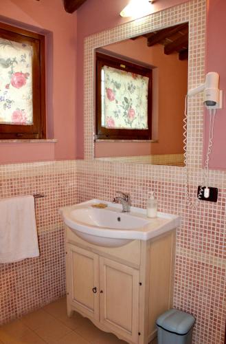 a bathroom with a sink and a mirror at Sibolla Holidays in Altopascio