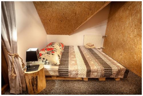 a bedroom with a bed and a tv in a room at Tatrzańska Kotwica in Witów