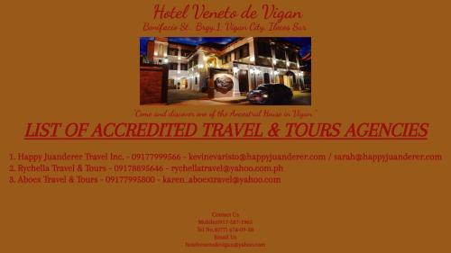 a flyer for a cancelled travelled travel and tours event at Hotel Veneto De Vigan in Vigan
