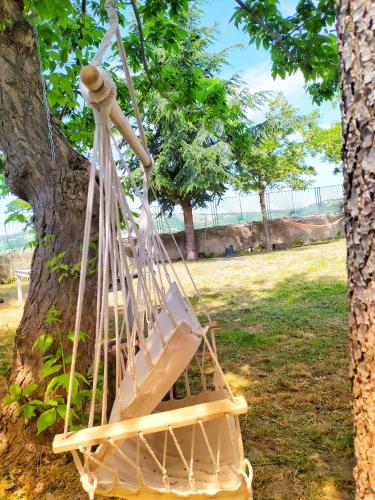 a swing hanging from a tree in a park at basilicata al volo in Brindisi di Montagna