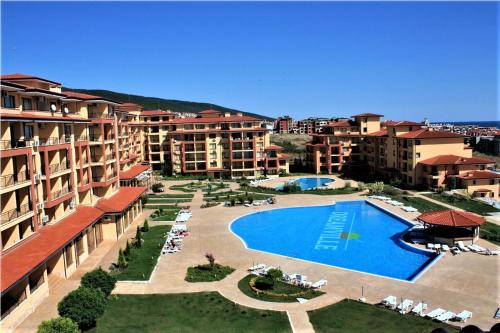 an aerial view of a resort with a swimming pool at Magic Dreams Apart Complex, studio in Sveti Vlas