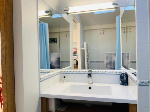 y baño con lavabo y espejo. en Cottage Blagnac en Beauzelle