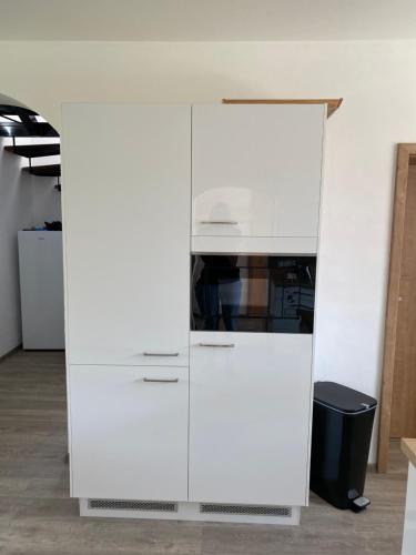 a white cupboard in an office with a door at Vila dům Emma in Bořetice