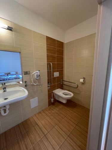 a bathroom with a sink and a toilet at Penzion U Bohuša in Lednice