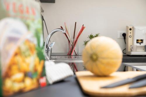 a onion sitting on a cutting board next to a sink at Appartamento Limone in Splendida villa Nature al mare di Scopello Zingaro in Scopello