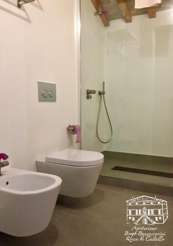 a bathroom with a toilet and a sink and a shower at Agriturismo Borgo Buzzaccarini Rocca di Castello in Monselice