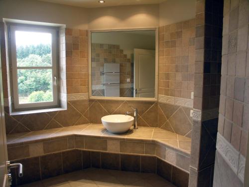 a bathroom with a sink and a mirror at Château de Cachard in Boffres